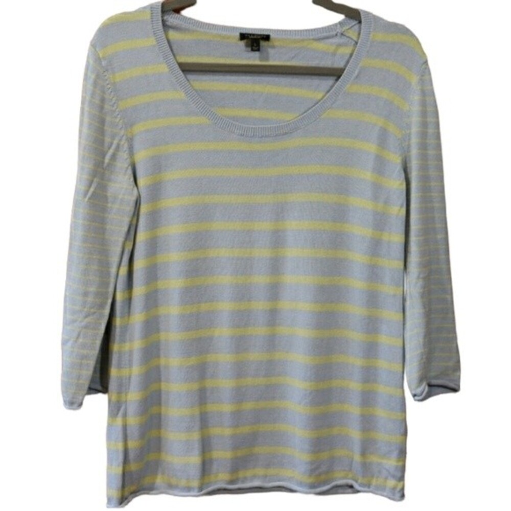 Talbots Blue and Yellow Striped Pullover Sweater Silk Blend LG